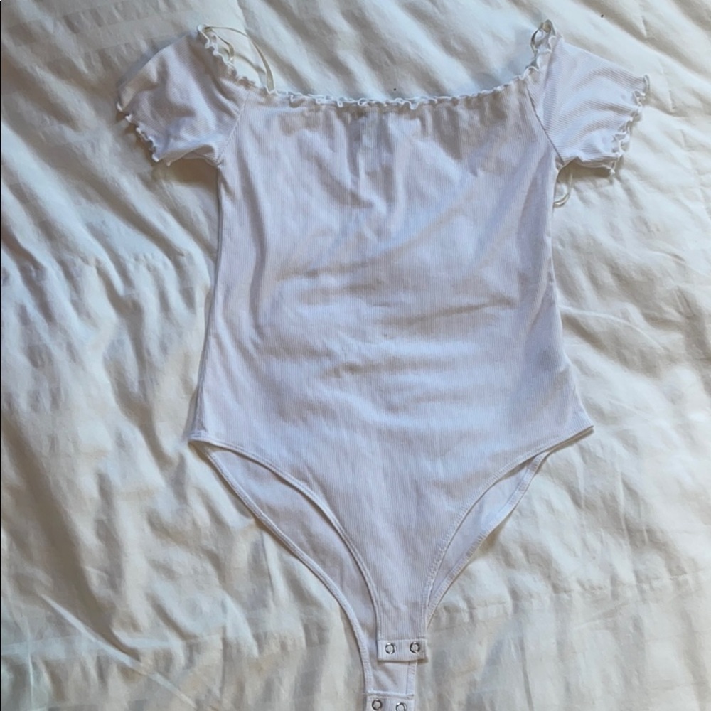 Off the shoulder white bodysuit